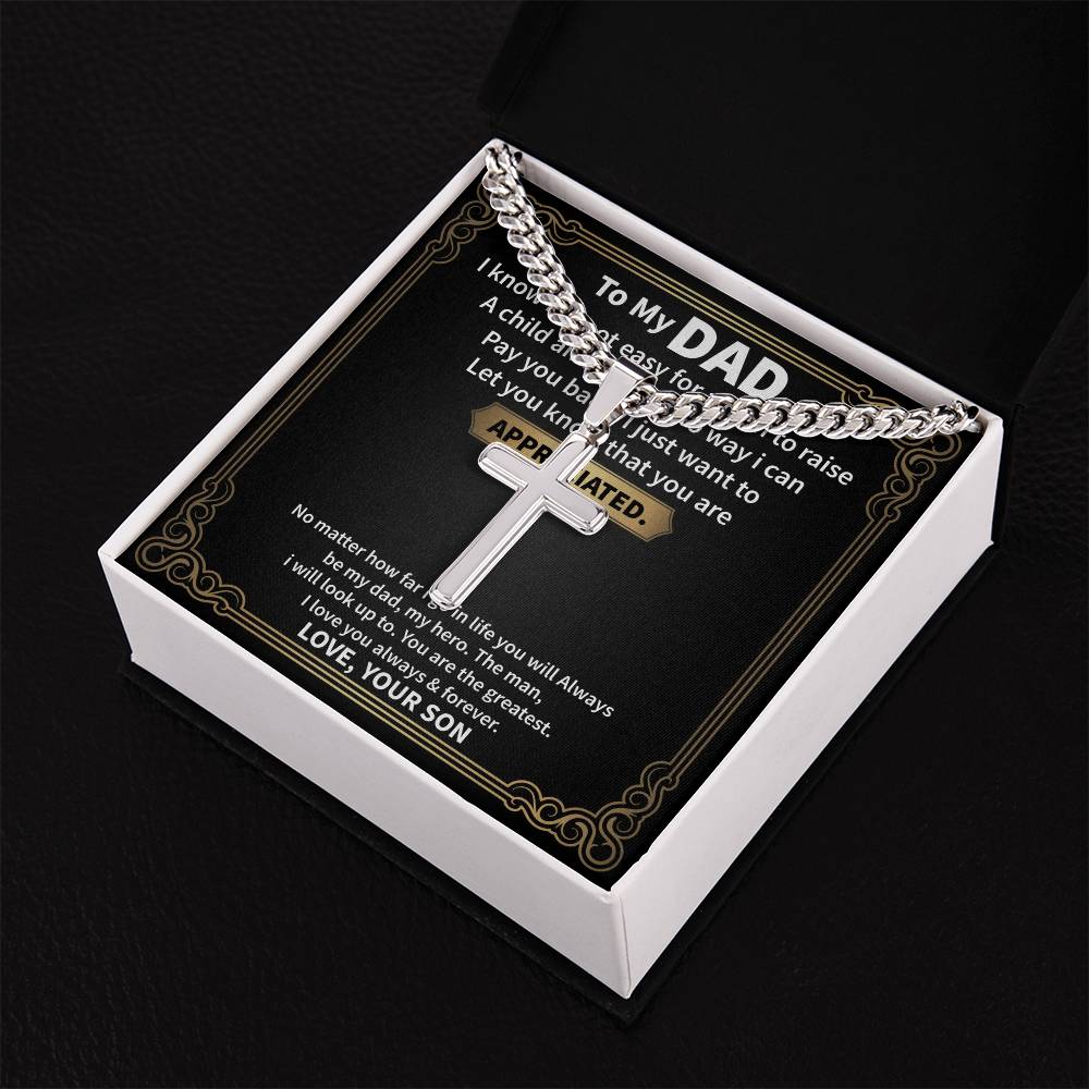 Personalized Steel Cross Necklace on Cuban Chain