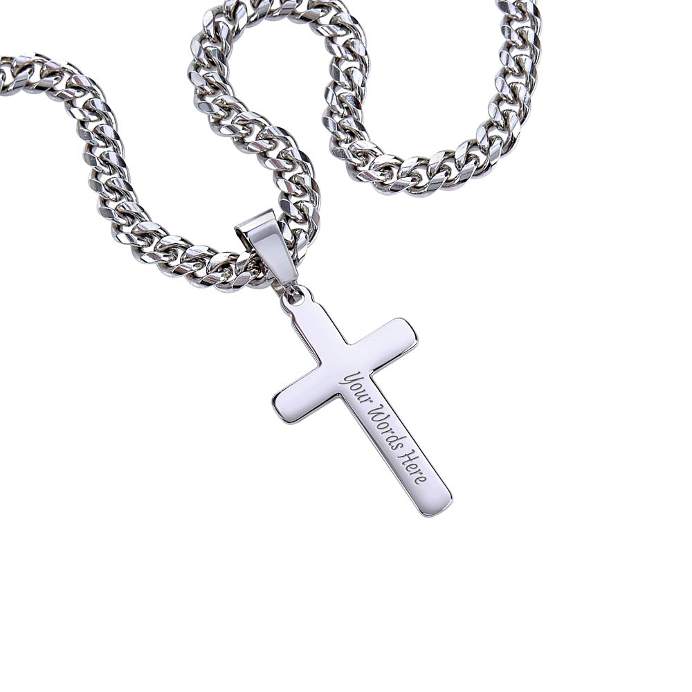 Personalized Steel Cross Necklace on Cuban Chain